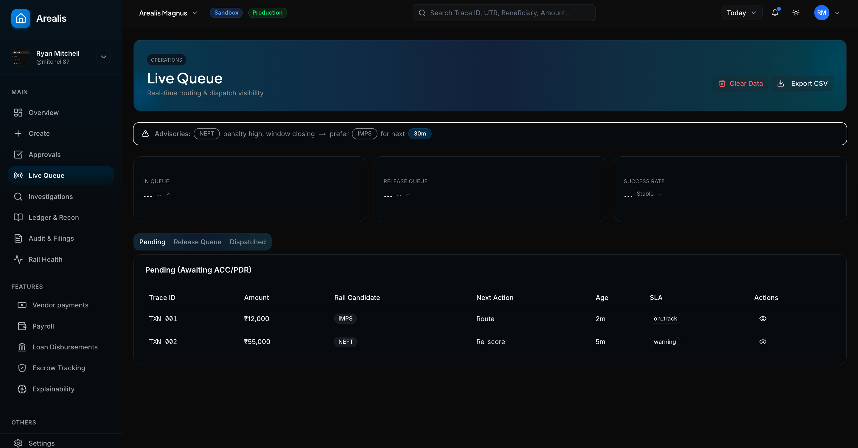 Arealis Zord Product Dashboard
